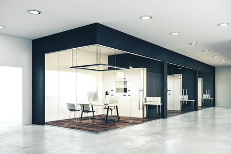 Contemporary glass office interior. Design and style concept. 3D Rendering