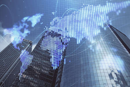 Double exposure of business theme hologram drawing and city veiw background. Concept of success.の写真素材