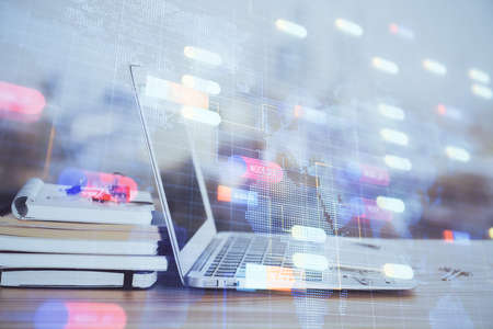 Double exposure of computer and technology theme hud. Concept of innovation.