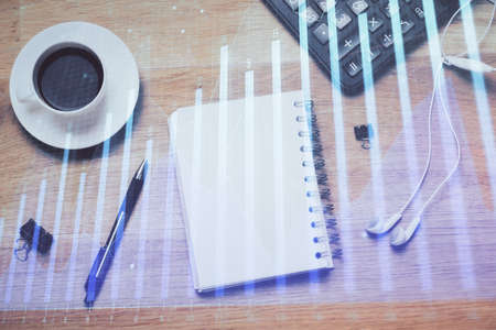 Multi exposure of forex chart drawing and work table top veiw. Concept of financial analysis.の写真素材