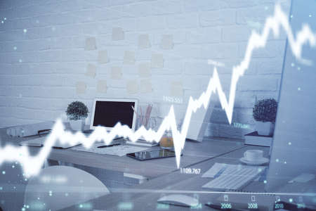 Multi exposure of stock market chart drawing and office interior background. Concept of financial...