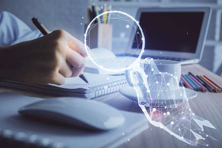 Start up creative drawing over close up hands on background. Concept of brainstorming. Multi...