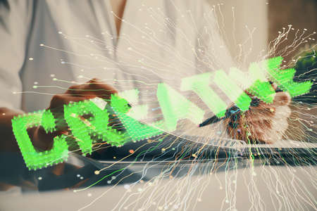 Start up creative drawing over close up hands on background. Concept of brainstorming. Multi...