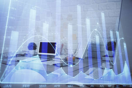 Multi exposure of stock market chart drawing and office interior background. Concept of financial...