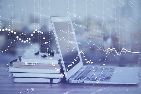 Double exposure of computer and technology theme hud. Concept of innovation.
