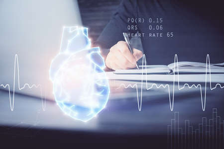 Abstract heart on background. Medicine and health concept. Double exposureの写真素材