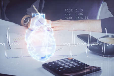 Abstract heart on background. Medicine and health concept. Double exposure
