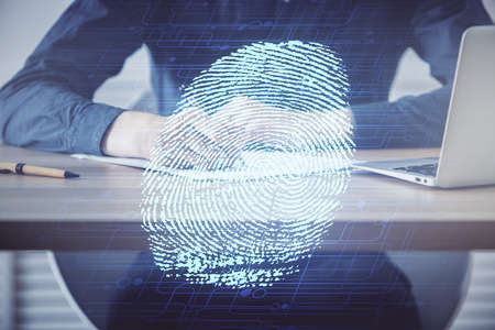 Concept of the future of security and password control through advanced technology. Fingerprint scan...