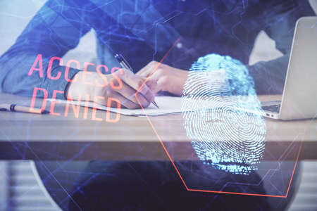 Concept of the future of security and password control through advanced technology. Fingerprint scan...