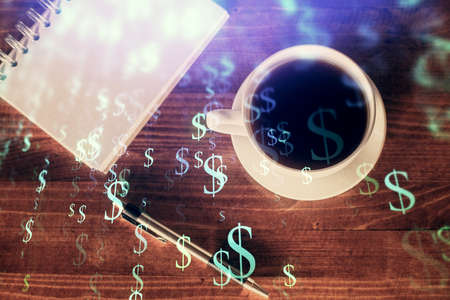 Multi exposure of forex chart drawing and work table top veiw. Concept of financial analysis.の写真素材