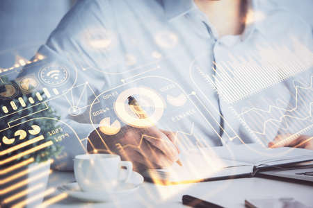 Close up of human hands background and abstract innovative technologies for industries. Multi...