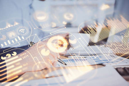 Close up of human hands background and abstract innovative technologies for industries. Multi...