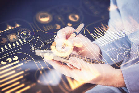 Close up of human hands background and abstract innovative technologies for industries. Multi...