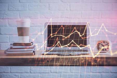 Multi exposure of forex chart and work space with computer. Concept of international online trading.