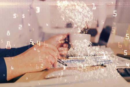 Close up of human hands background and abstract innovative technologies for industries. Multi...