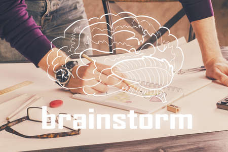 Creative start up concept hologram double exposure with human hand background.の写真素材