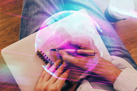 Close up of human hands background and abstract innovative technologies for industries. Multi...