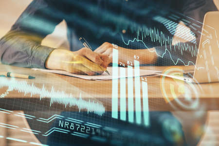 Close up of human hands background and abstract innovative technologies for industries. Multi...