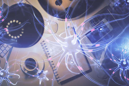 Double exposure of education theme drawing and work table top veiw. Concept of education.