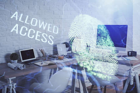 Double exposure of finger print and office interior
