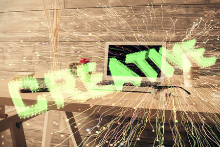 Multi exposure of creative theme drawings and office interior background.