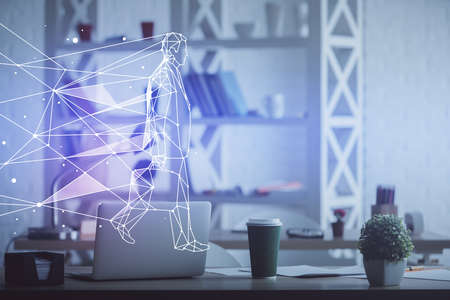 Multi exposure of creative theme drawings and office interior background.の写真素材