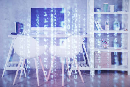 Multi exposure of data theme drawing and office interior background. Concept of technology.の写真素材