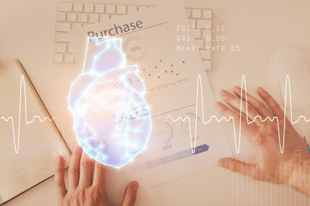 Abstract heart on background. Medicine and health concept. Double exposureの写真素材