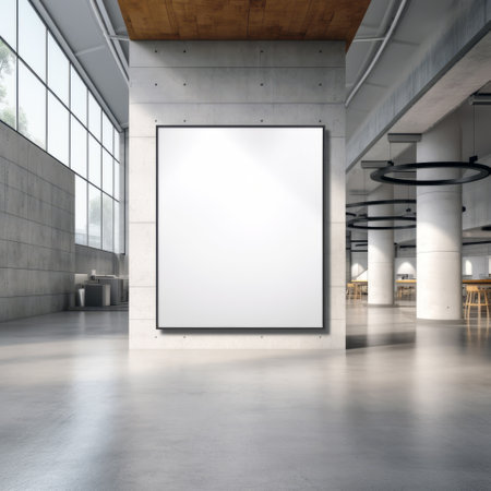 Front view blank white picture frame on gray concrete wall in modern loft gallery interior, mockup. Generative AIの素材