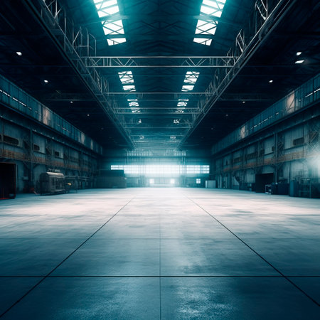 Empty dark hangar interior background. Generative AIの素材