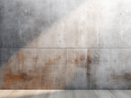 Empty room interior with concrete walls, grey floor with light and soft skylight from window. Background with copy-space. Ai Generative illustrationの素材