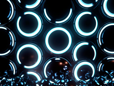 Circle glass wall design on empty room interior background. Modern design architect space. Ai Generative Illustration.の素材