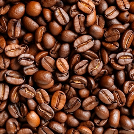 Roasted coffee beans texture. Close up background. Ai Generative illustration.の素材