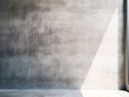 Empty room interior with concrete walls, grey floor with light and soft skylight from window. Background with copy-space. Ai Generative illustrationの素材