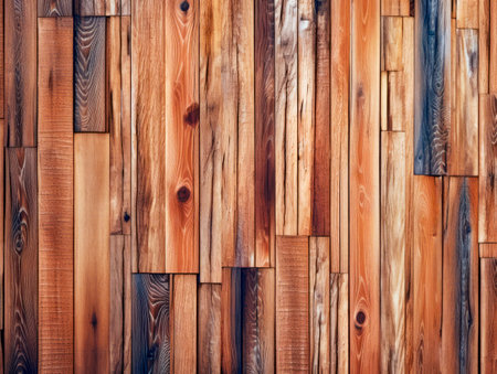 Timber wooden wall texture background. Layers of wood plank. Board brown textured backdrop surface with old natural pattern. Rustic vintage peeling wallpaper. Ai Generative illustrationの素材