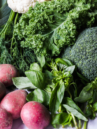 Healthy green vegan ingredients for cooking.