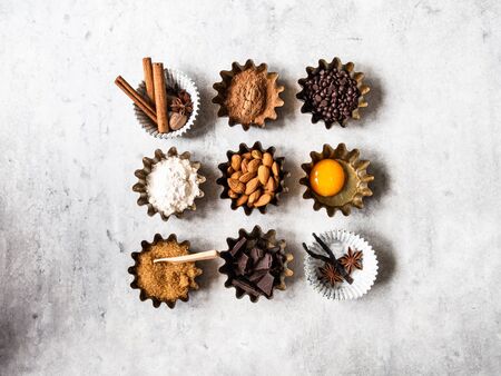 Baking ingredients on greyの写真素材