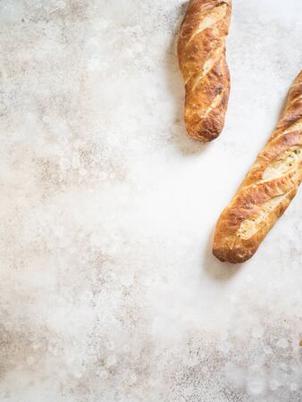 Two crisp fresh homemade french baguettesの写真素材