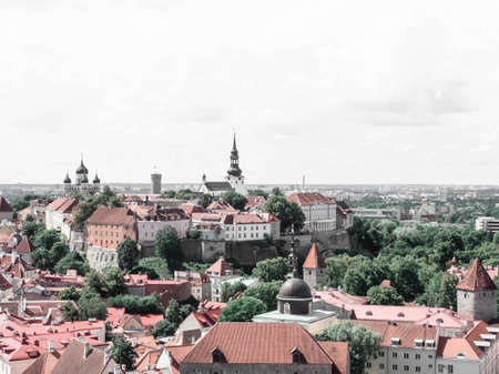 Aerial view on the old town in Tallinn, Estoniaの写真素材