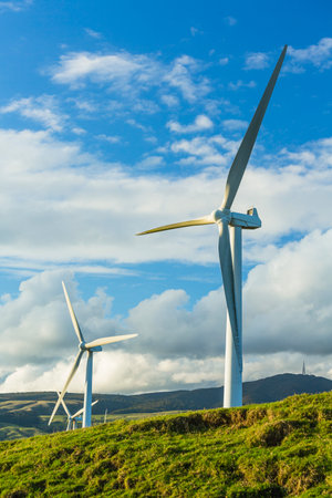 Wind power generation in Te Apiti Wind Farm, New Zealandの写真素材