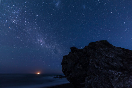 The starry sky of Red Rocks in Wellington, New Zealandの写真素材