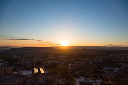 Sunrise from Uchisar Castle in Cappadocia, Turkeyの写真素材