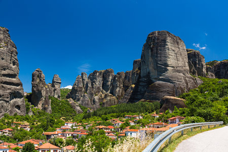 A huge group of strange rocks in Meteora, Greeceの写真素材