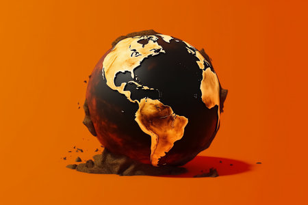 Generative AI. Illustration of deserted planet earth due to global warming.の素材