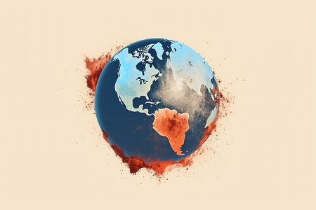 Generative AI. Illustration of planet earth exploding. concept: end of the worldの素材