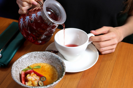 Dessert with raspberry and mintの写真素材