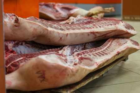 pork, raw meat on the marketの写真素材