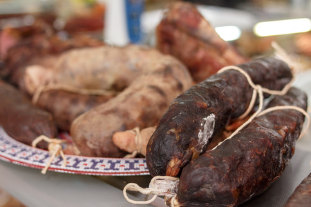 halal horse meat sausages on the marketの写真素材