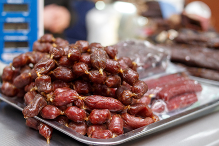 halal horse meat sausages on the marketの写真素材