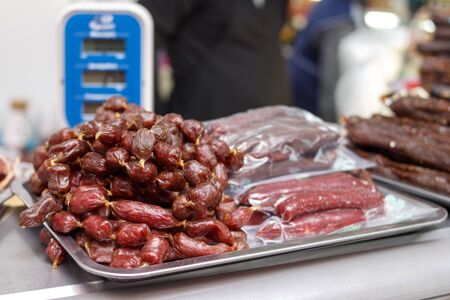 halal horse meat sausages on the marketの写真素材